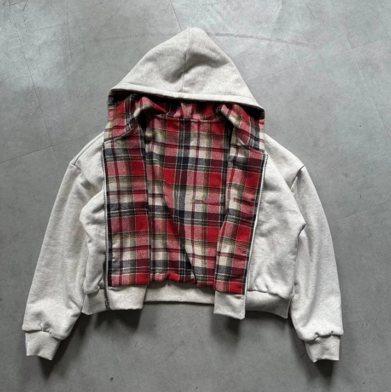 Gray Double-Sided Zip-Up Hoodie Vintage Casual Trendy Hooded Sweatshirt Jacket Gray-Blue