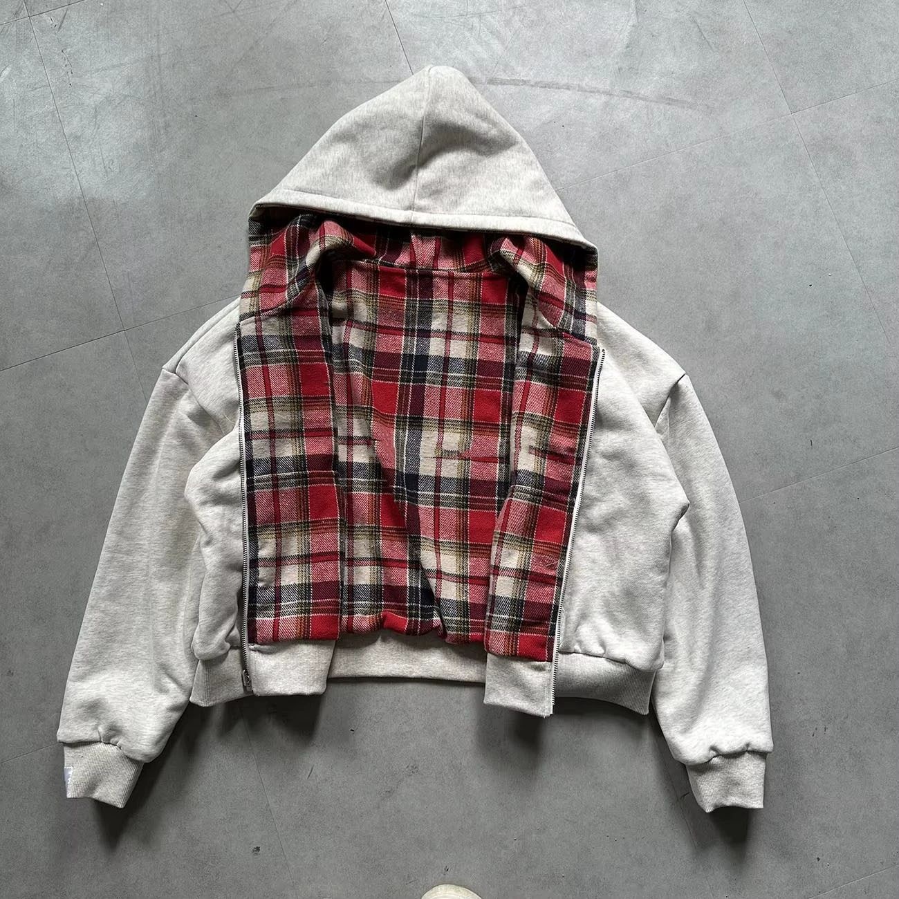 Gray Double-Sided Zip-Up Hoodie Vintage Casual Trendy Hooded Sweatshirt Jacket Gray-Blue