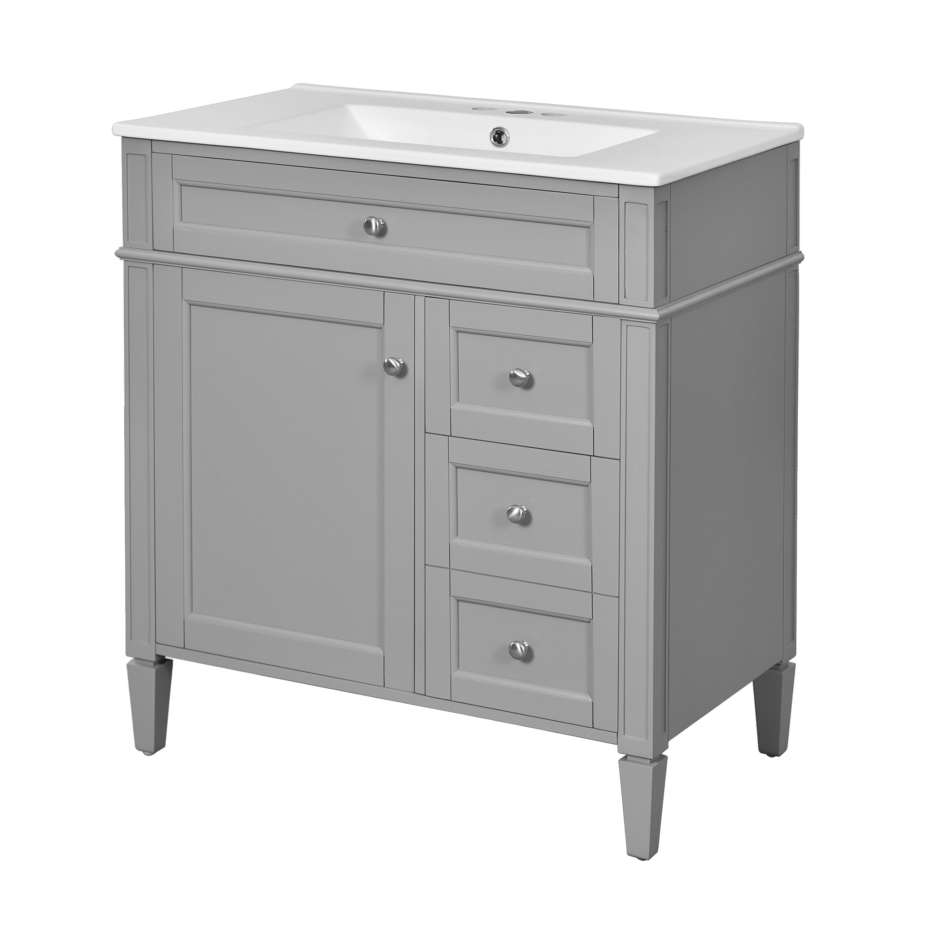 30   Bathroom Vanity With Top Sink, Modern Bathroom Storage Cabinet With 2 Drawers And A Tip-out Drawer, Single Sink Bathroom Vanity