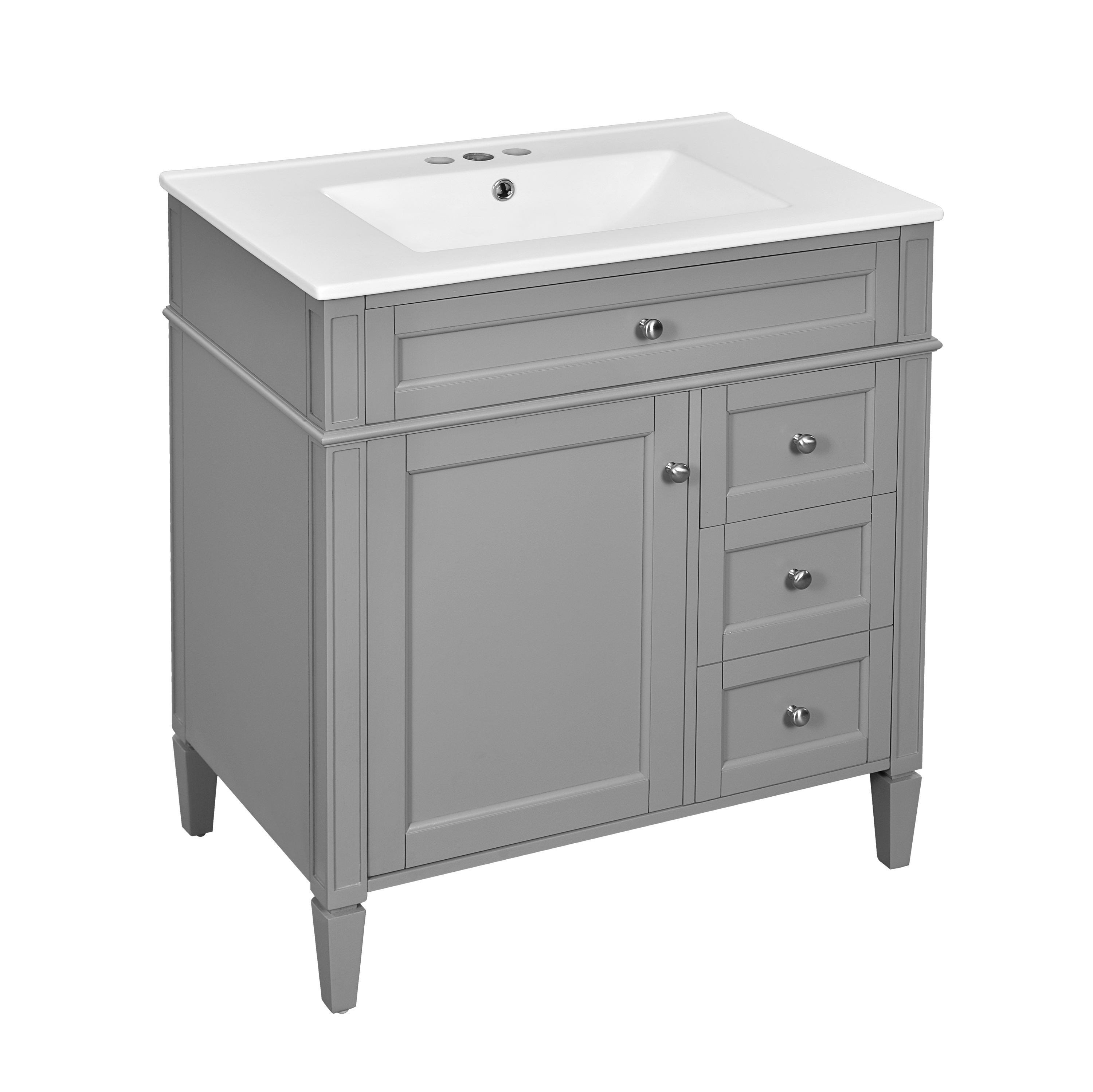 30   Bathroom Vanity With Top Sink, Modern Bathroom Storage Cabinet With 2 Drawers And A Tip-out Drawer, Single Sink Bathroom Vanity