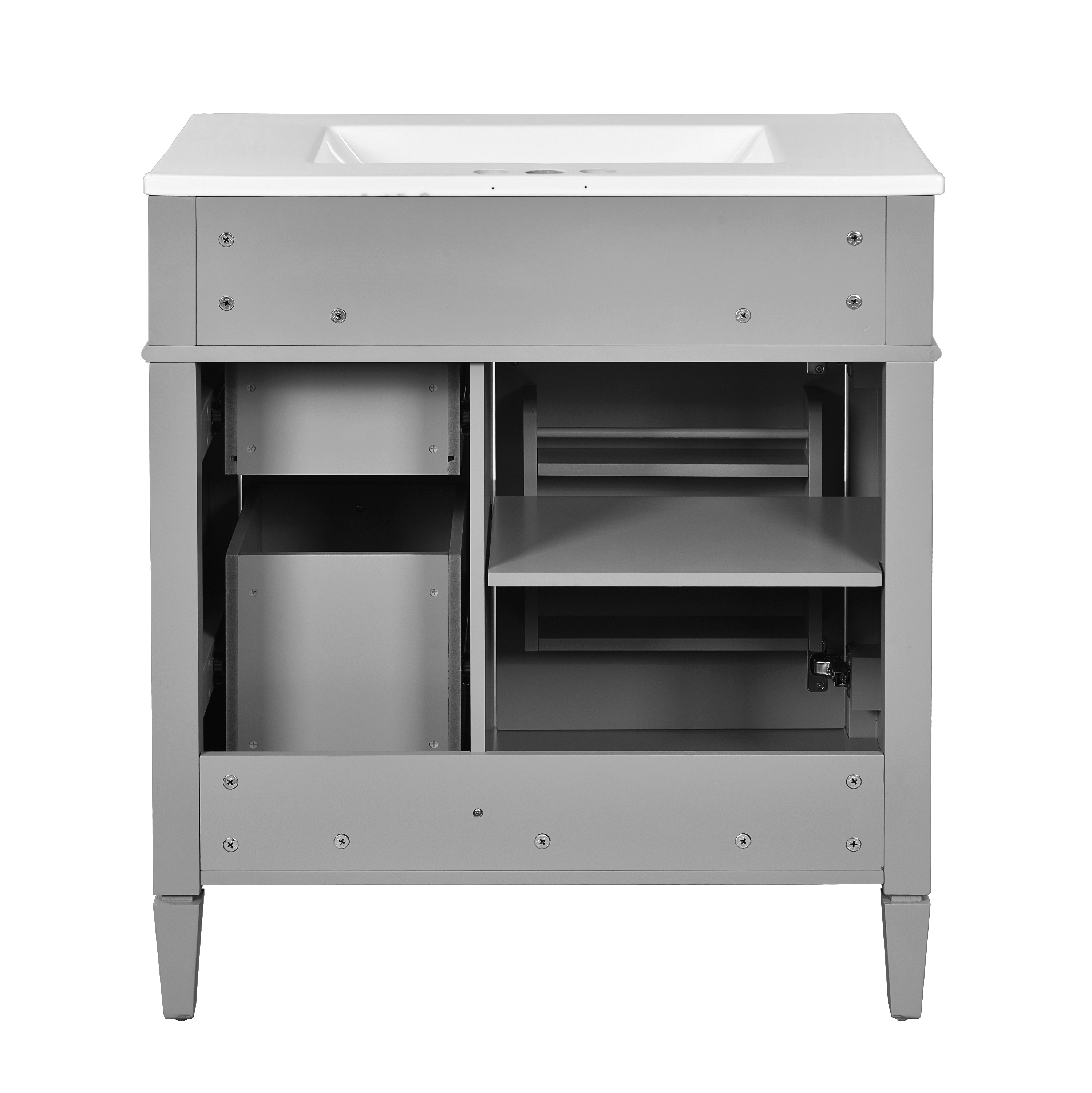 30   Bathroom Vanity With Top Sink, Modern Bathroom Storage Cabinet With 2 Drawers And A Tip-out Drawer, Single Sink Bathroom Vanity