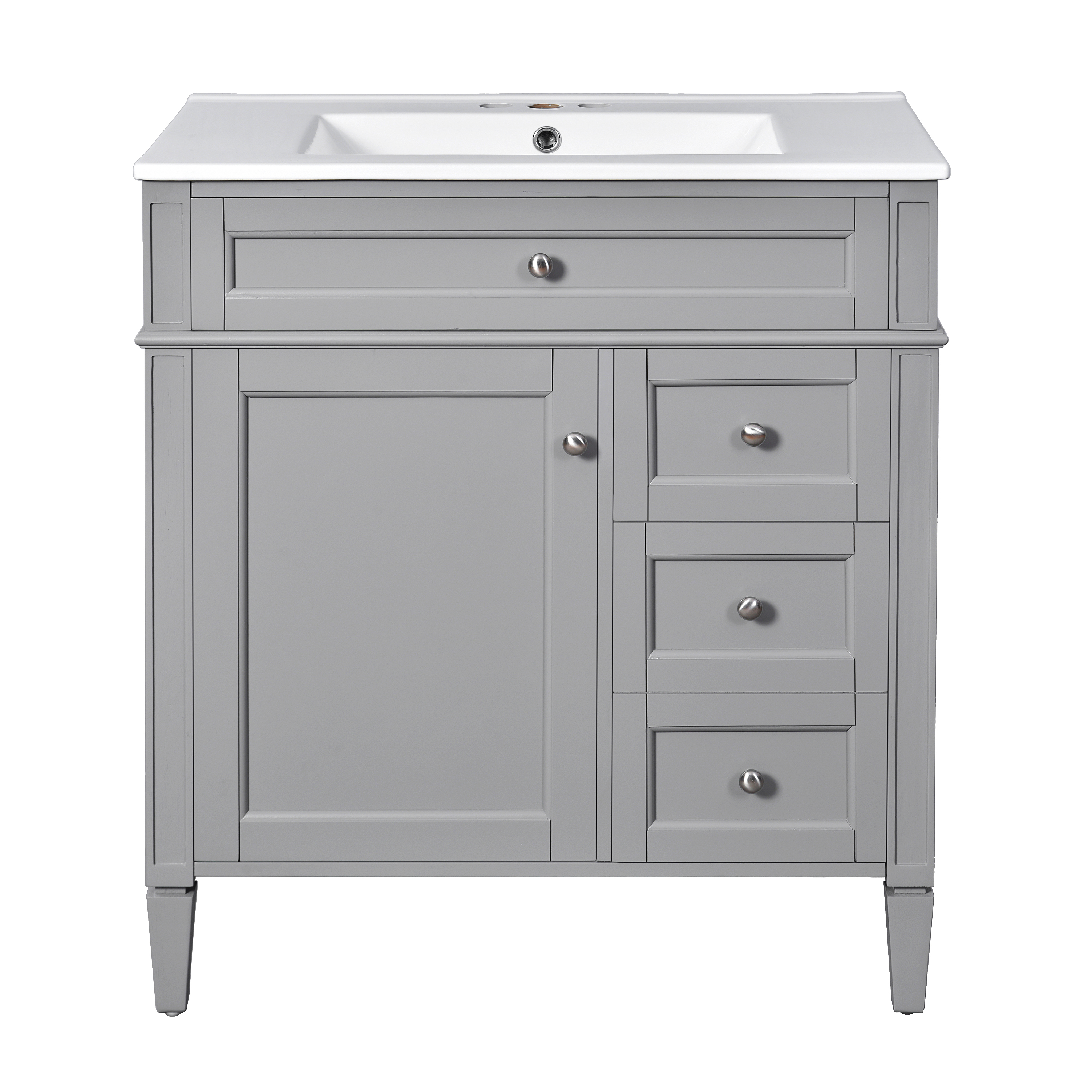 30   Bathroom Vanity With Top Sink, Modern Bathroom Storage Cabinet With 2 Drawers And A Tip-out Drawer, Single Sink Bathroom Vanity