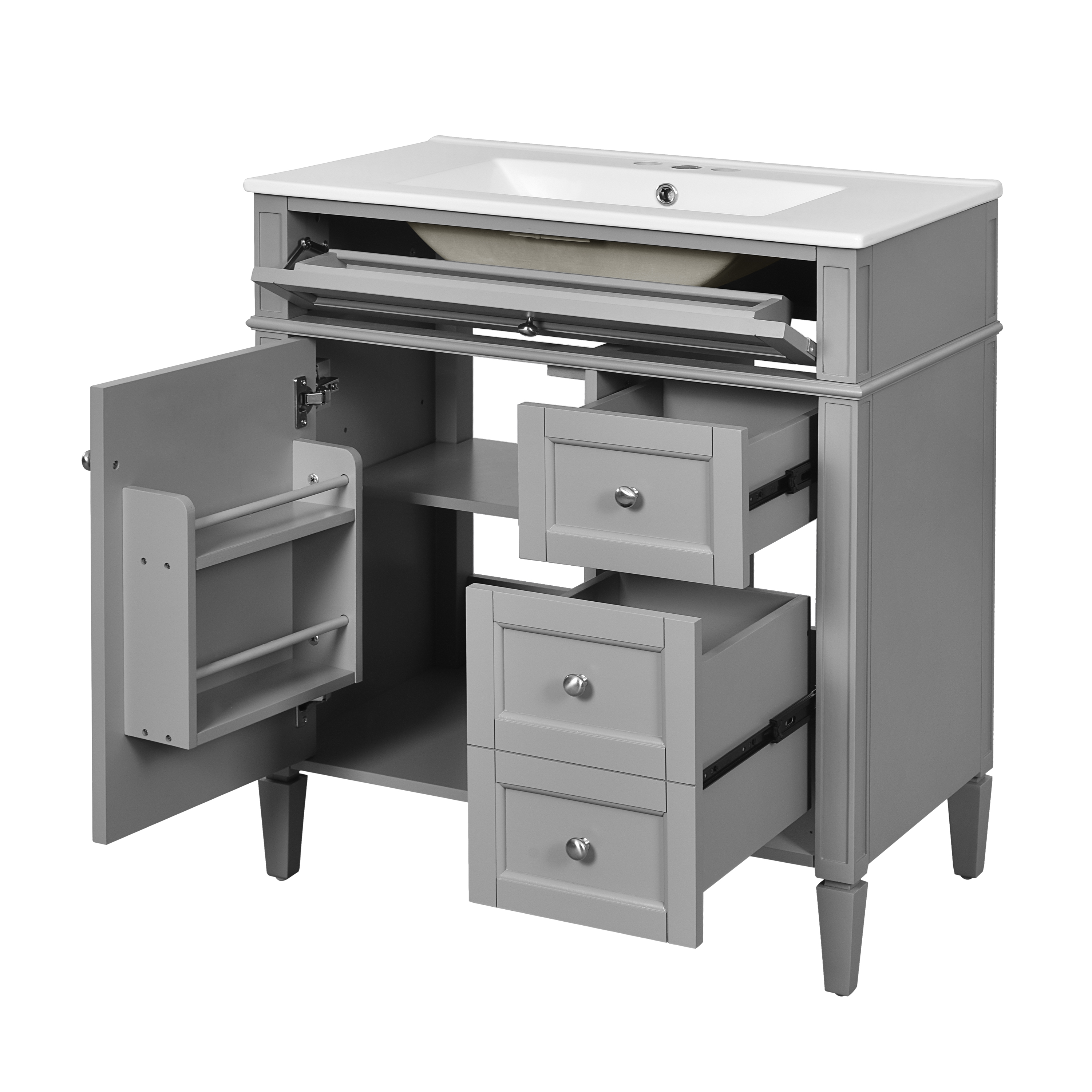 30   Bathroom Vanity With Top Sink, Modern Bathroom Storage Cabinet With 2 Drawers And A Tip-out Drawer, Single Sink Bathroom Vanity