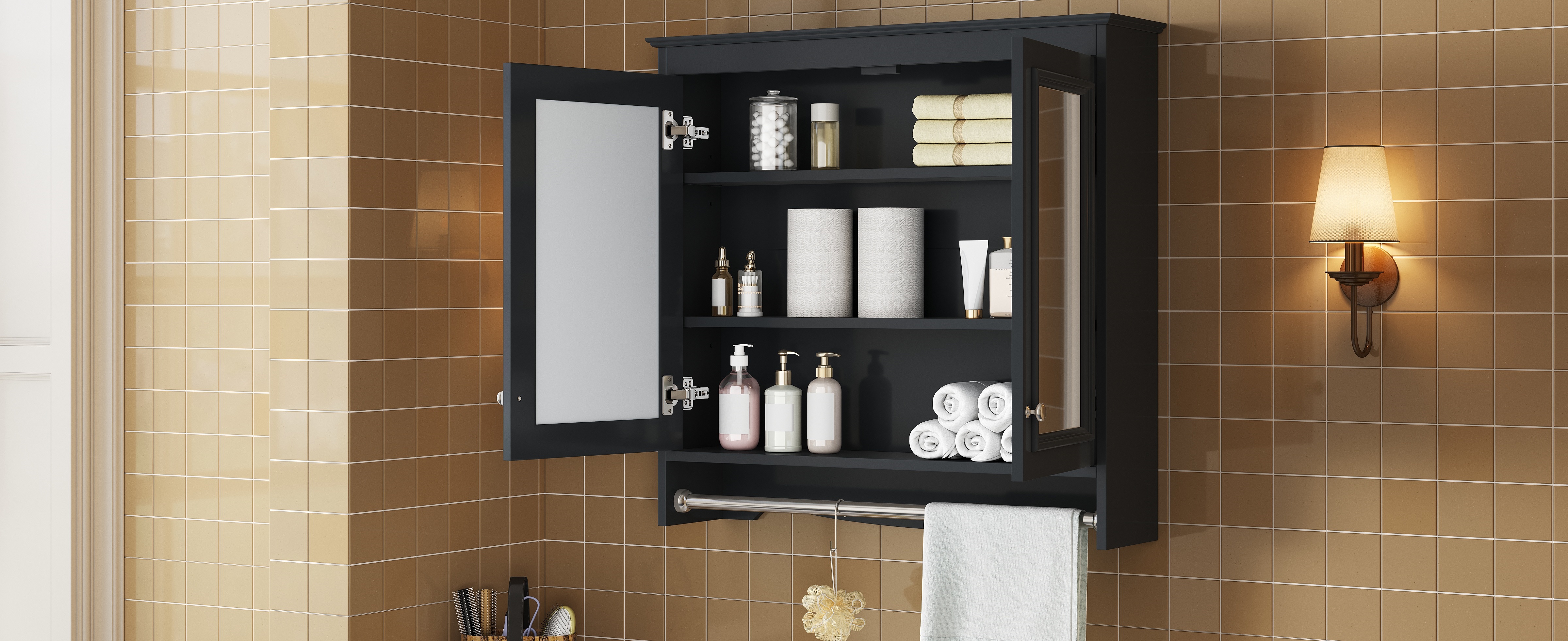 3-in-1 Bathroom Mirror Cabinet, 30 Inch Wall Mounted Medicine Cabinet With Adjustable Shelves & Soft Close Doors, High-Define Mirror With Storage For Bathroom Vanity