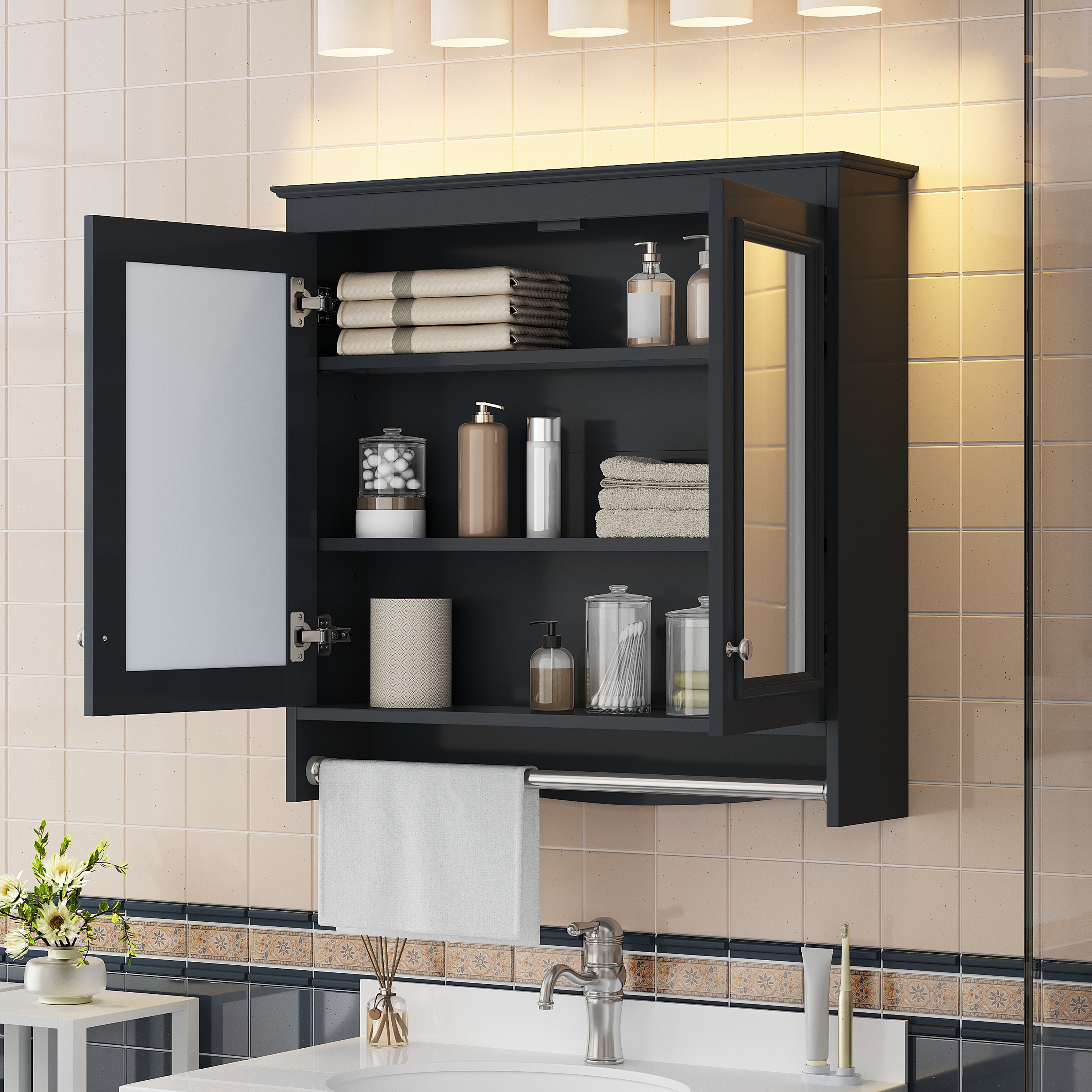 3-in-1 Bathroom Mirror Cabinet, 30 Inch Wall Mounted Medicine Cabinet With Adjustable Shelves & Soft Close Doors, High-Define Mirror With Storage For Bathroom Vanity