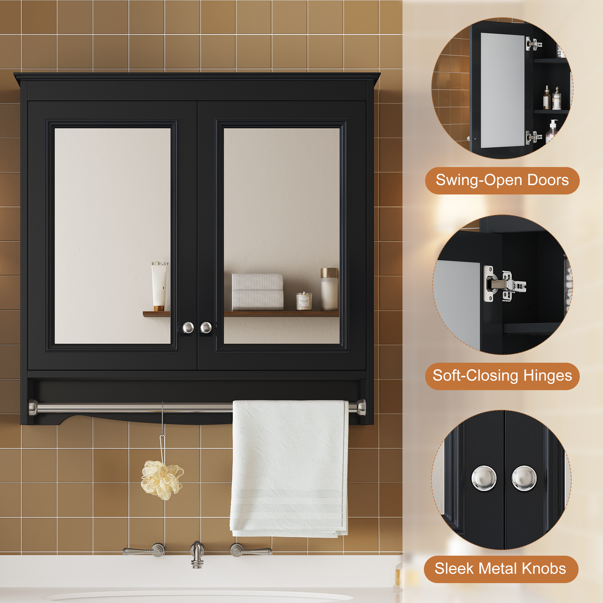 3-in-1 Bathroom Mirror Cabinet, 30 Inch Wall Mounted Medicine Cabinet With Adjustable Shelves & Soft Close Doors, High-Define Mirror With Storage For Bathroom Vanity