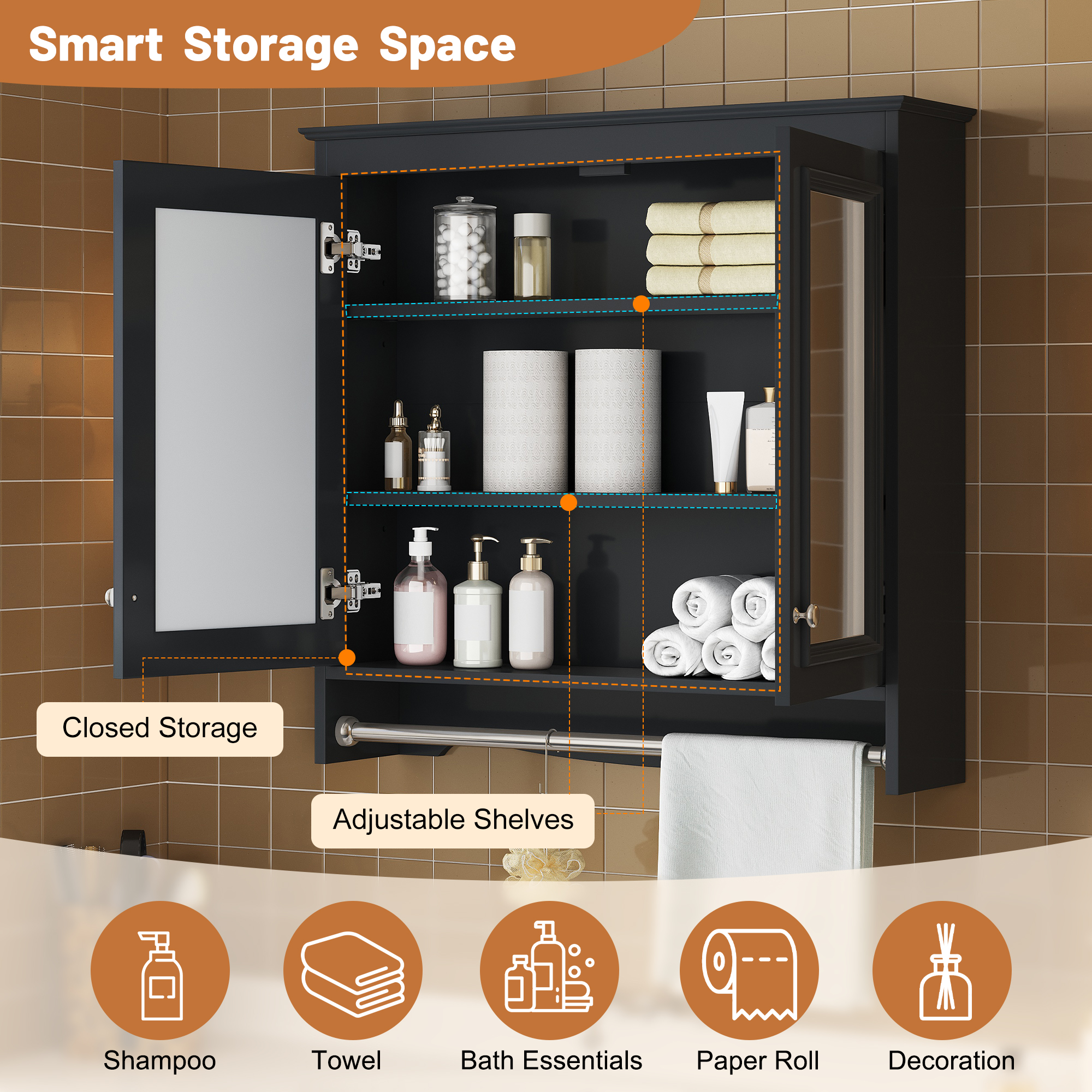3-in-1 Bathroom Mirror Cabinet, 30 Inch Wall Mounted Medicine Cabinet With Adjustable Shelves & Soft Close Doors, High-Define Mirror With Storage For Bathroom Vanity