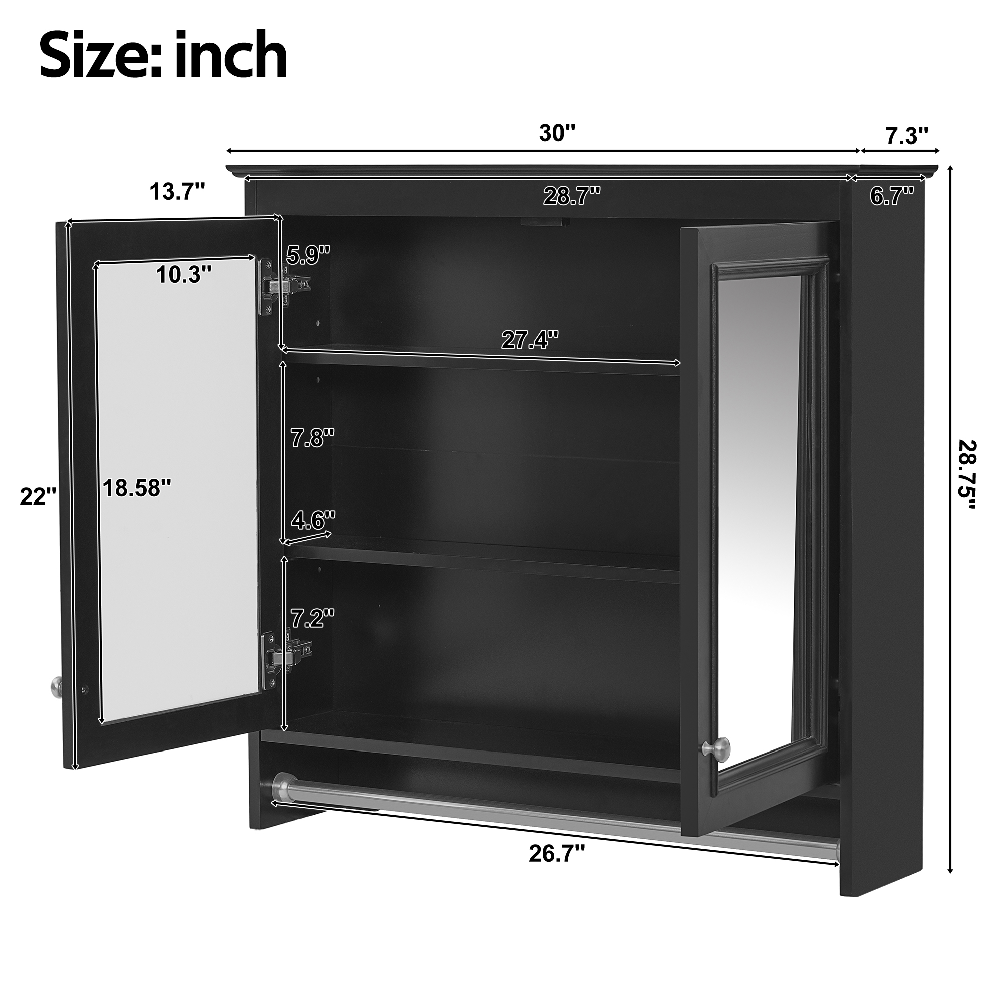 3-in-1 Bathroom Mirror Cabinet, 30 Inch Wall Mounted Medicine Cabinet With Adjustable Shelves & Soft Close Doors, High-Define Mirror With Storage For Bathroom Vanity