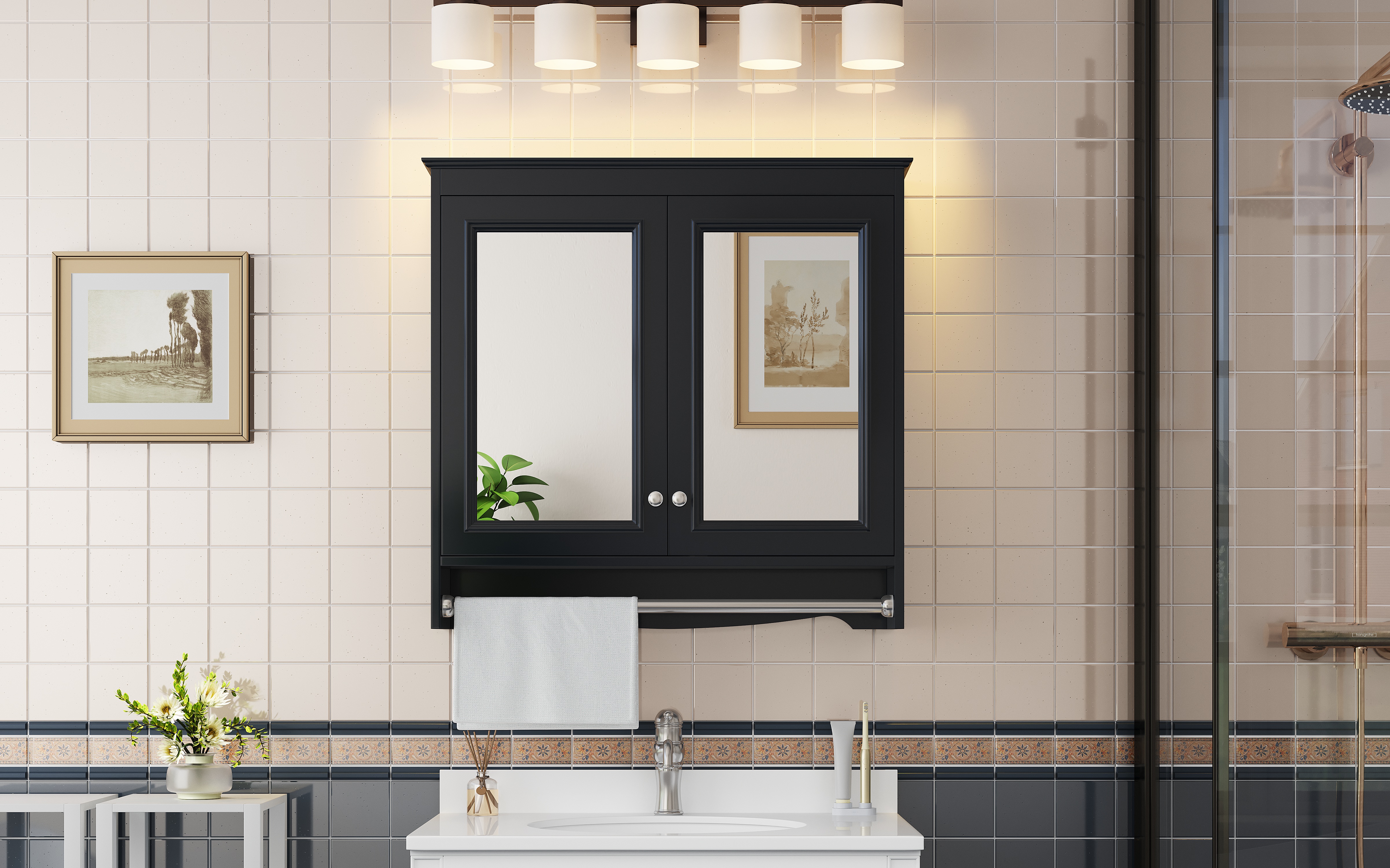 3-in-1 Bathroom Mirror Cabinet, 30 Inch Wall Mounted Medicine Cabinet With Adjustable Shelves & Soft Close Doors, High-Define Mirror With Storage For Bathroom Vanity