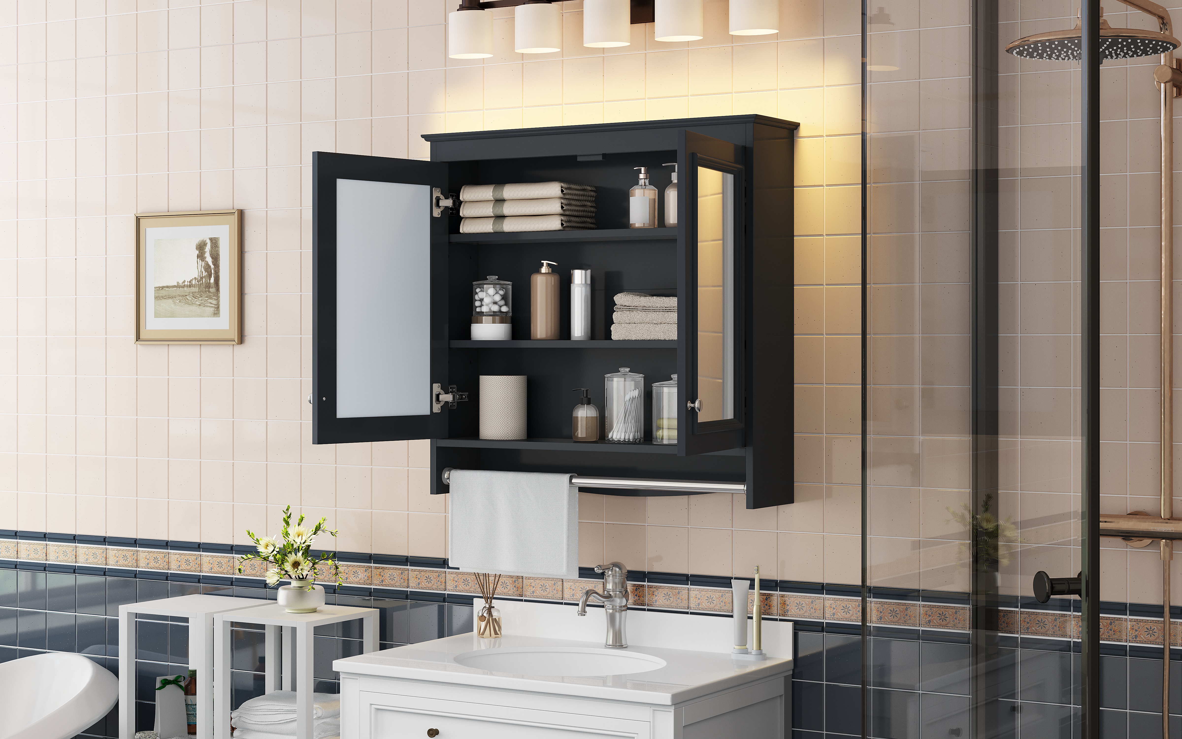 3-in-1 Bathroom Mirror Cabinet, 30 Inch Wall Mounted Medicine Cabinet With Adjustable Shelves & Soft Close Doors, High-Define Mirror With Storage For Bathroom Vanity