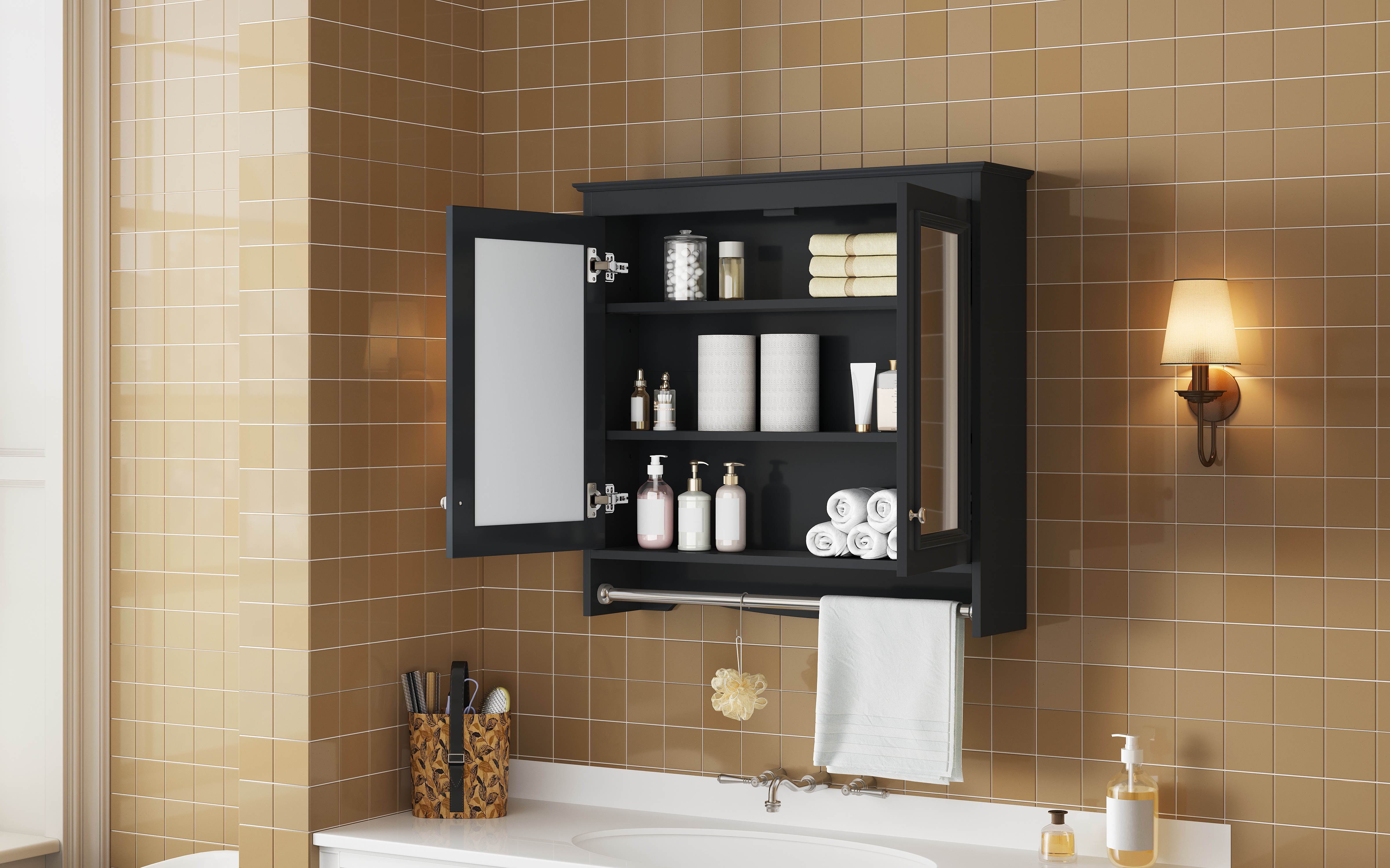 3-in-1 Bathroom Mirror Cabinet, 30 Inch Wall Mounted Medicine Cabinet With Adjustable Shelves & Soft Close Doors, High-Define Mirror With Storage For Bathroom Vanity
