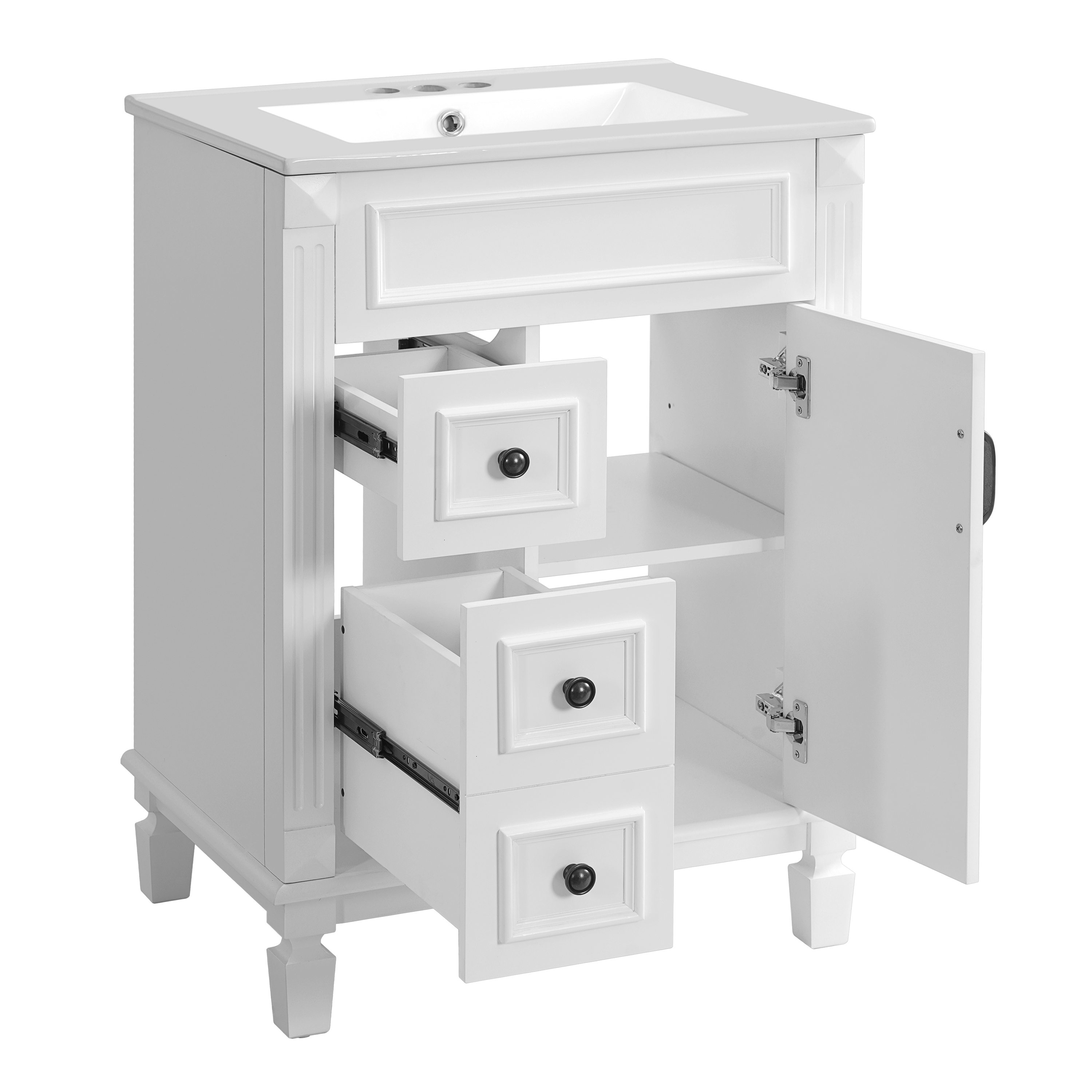 24   Bathroom Vanity With Ceramic Sink, Small Bathroom Sink Cabinet, Modern Cabinet With 2 Drawers And Adjustable Shelf
