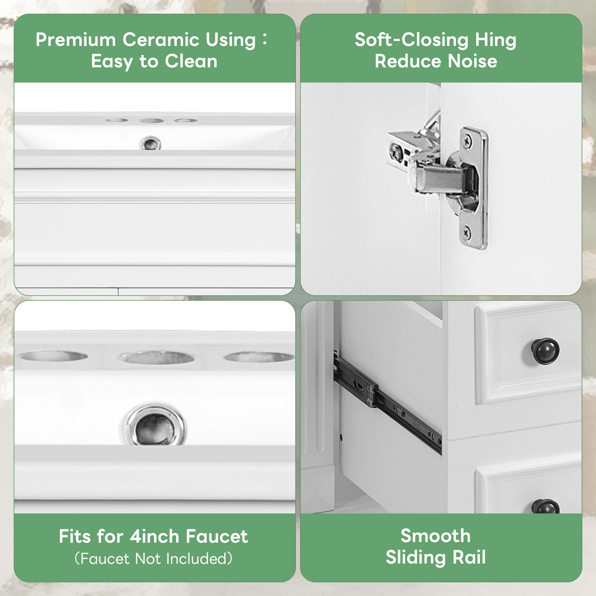 24   Bathroom Vanity With Ceramic Sink, Small Bathroom Sink Cabinet, Modern Cabinet With 2 Drawers And Adjustable Shelf