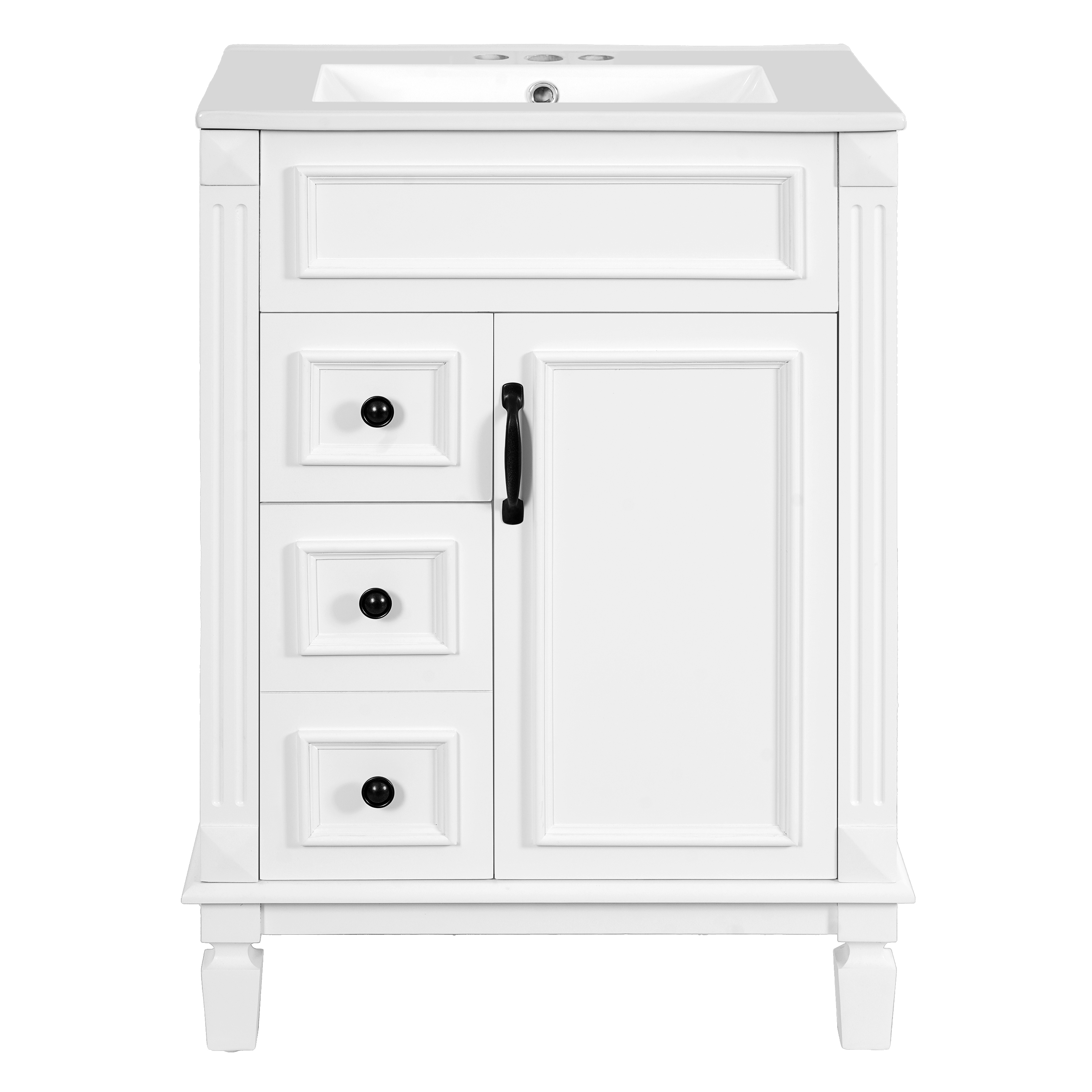 24   Bathroom Vanity With Ceramic Sink, Small Bathroom Sink Cabinet, Modern Cabinet With 2 Drawers And Adjustable Shelf