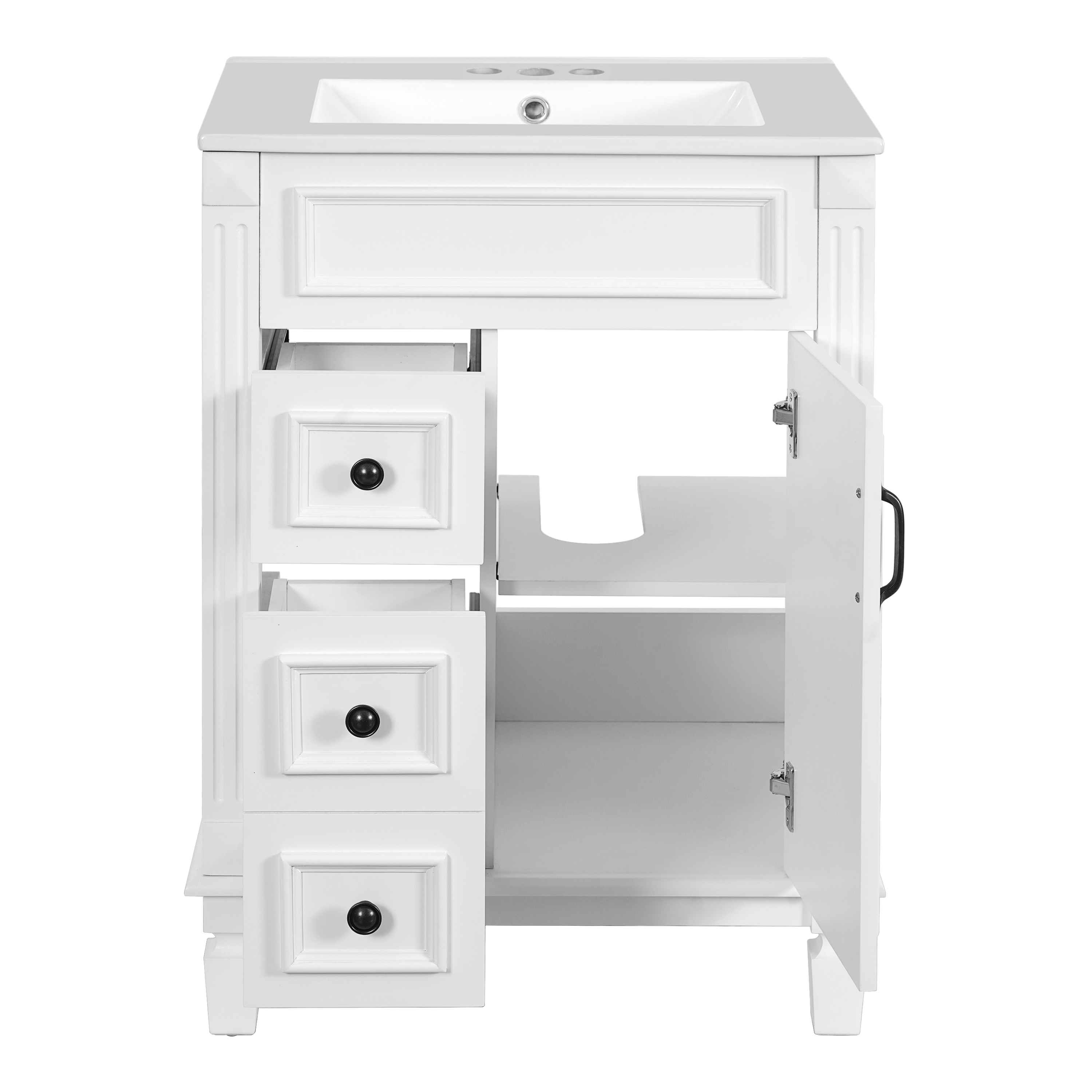 24   Bathroom Vanity With Ceramic Sink, Small Bathroom Sink Cabinet, Modern Cabinet With 2 Drawers And Adjustable Shelf