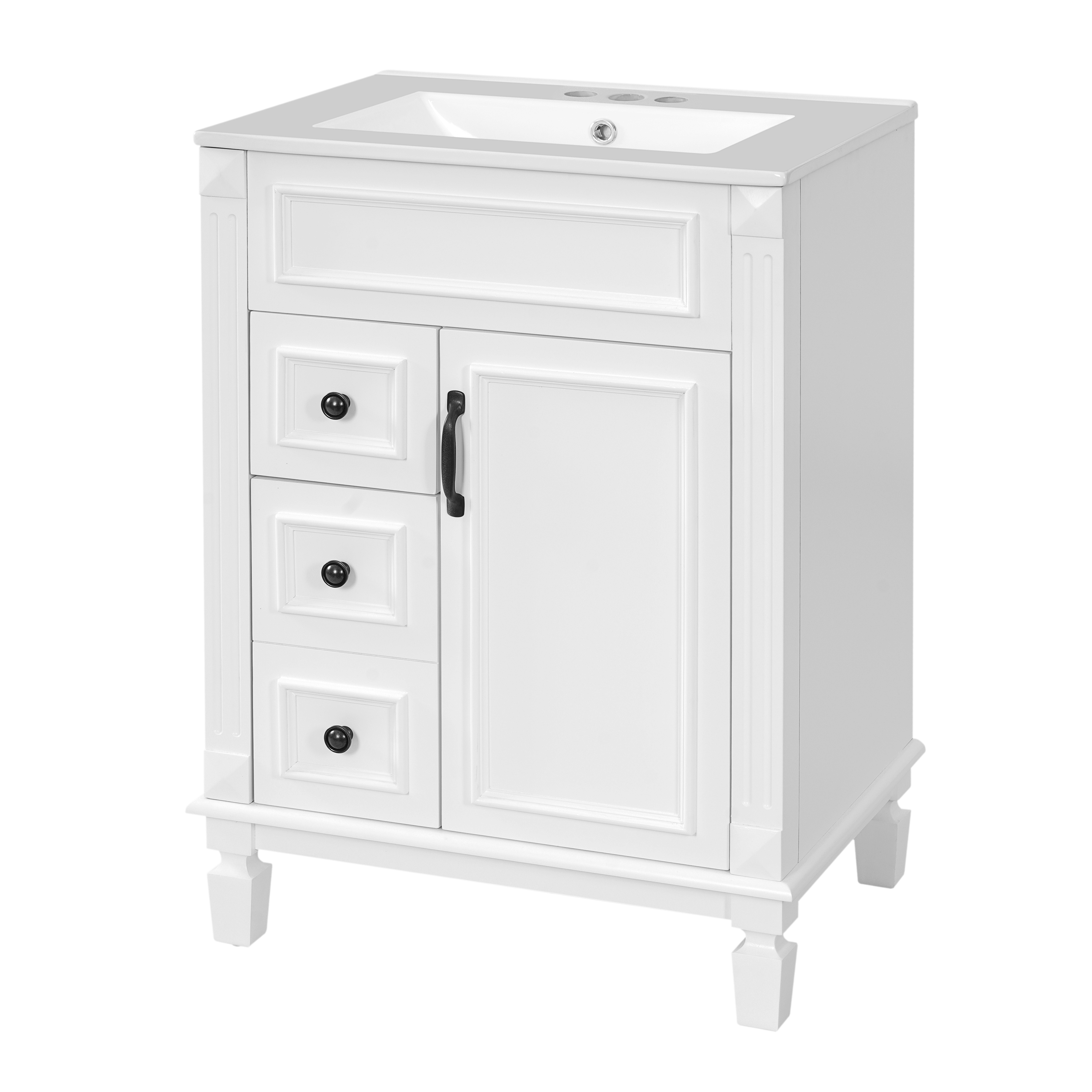 24   Bathroom Vanity With Ceramic Sink, Small Bathroom Sink Cabinet, Modern Cabinet With 2 Drawers And Adjustable Shelf
