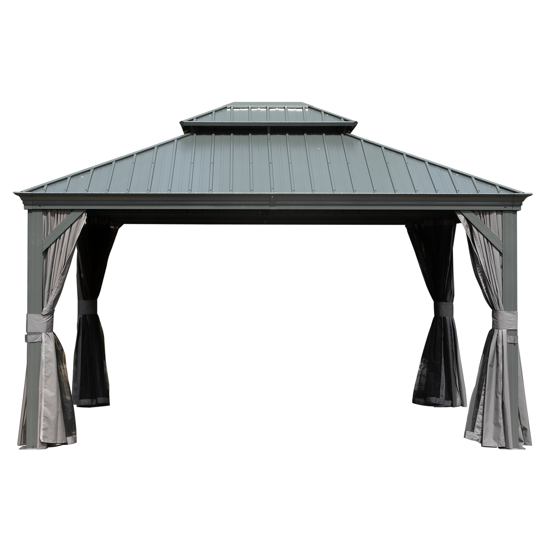 10   X 14   Hardtop Gazebo Permanent Outdoor Gazebo With Galvanized Steel Double Roof, Aluminum Frame, Curtains And Netting For Patio Lawn And Garden, Gray