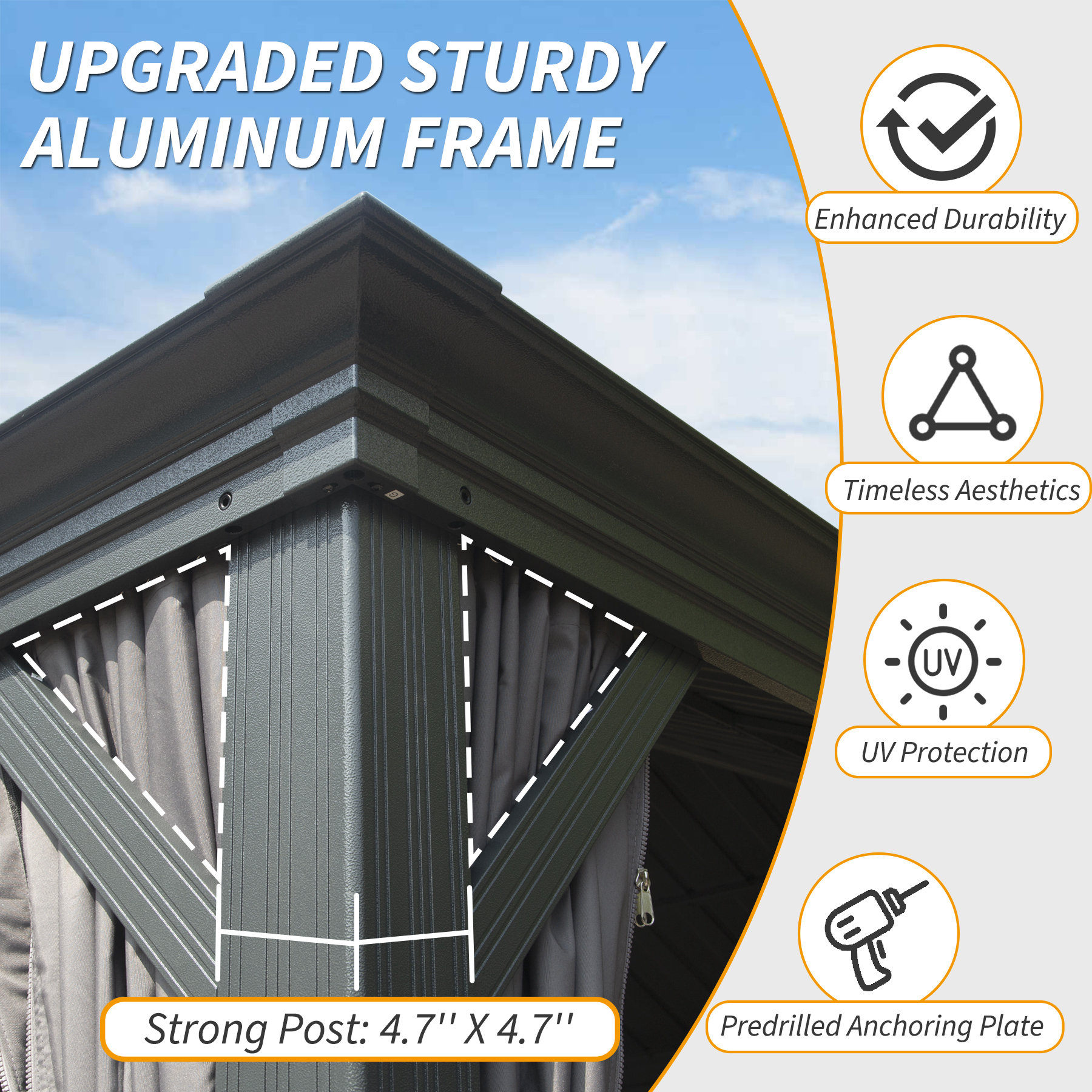 10   X 14   Hardtop Gazebo Permanent Outdoor Gazebo With Galvanized Steel Double Roof, Aluminum Frame, Curtains And Netting For Patio Lawn And Garden, Gray