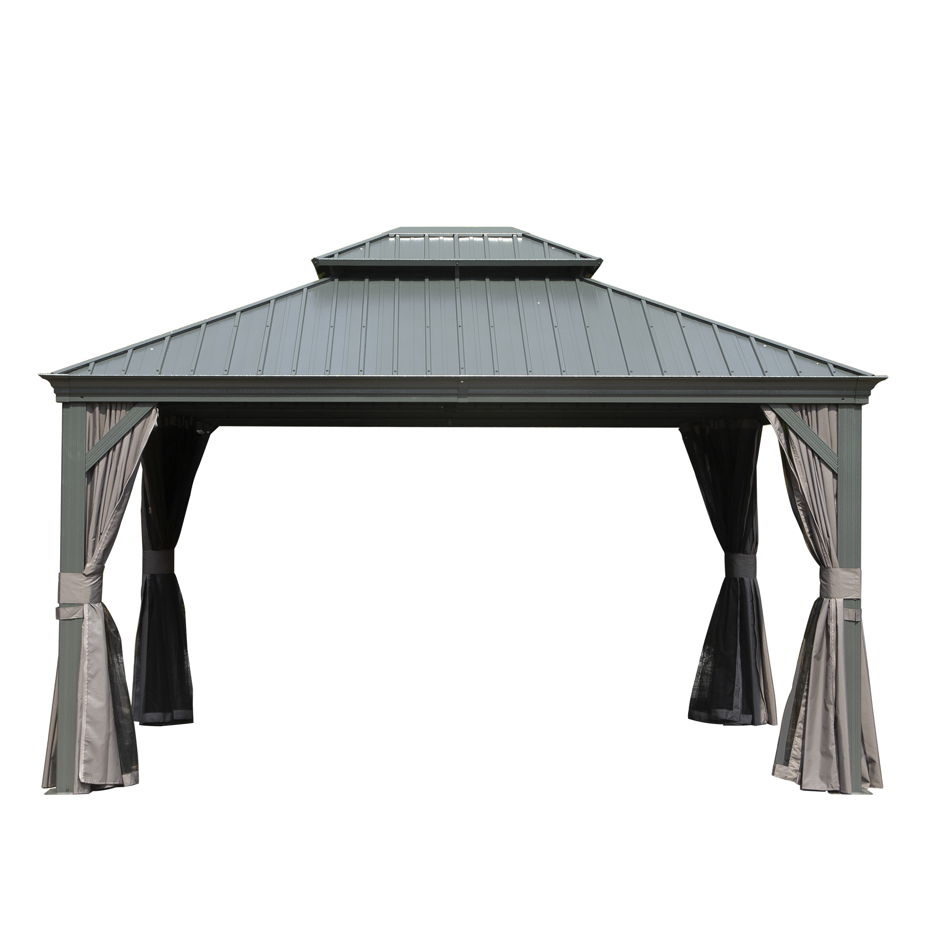 10   X 12   Hardtop Gazebo Outdoor Metal Gazebo With Galvanized Steel Double Roof Canopy, Aluminum Frame, Curtains And Netting For Patio, Deck, Garden, Grey