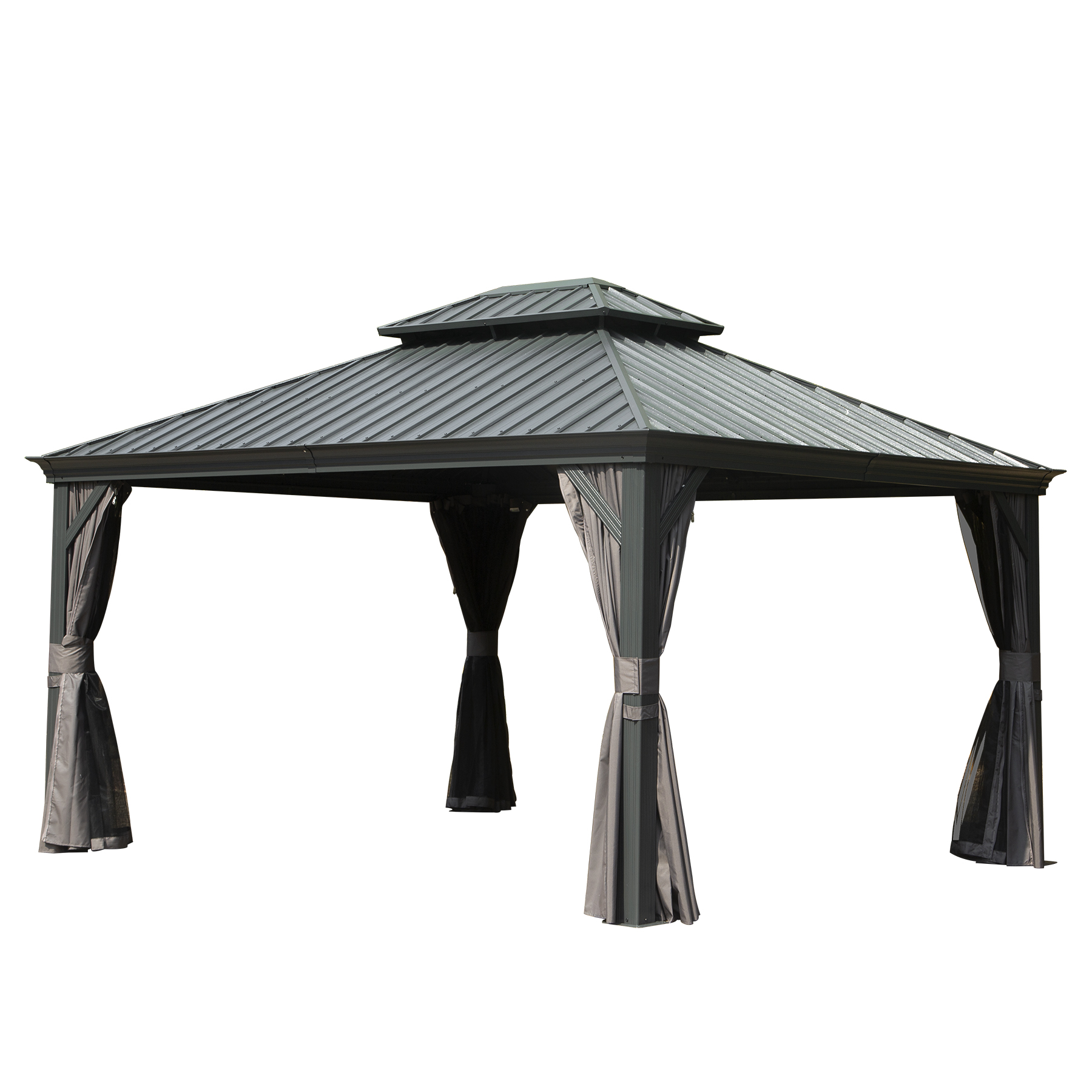 10   X 12   Hardtop Gazebo Outdoor Metal Gazebo With Galvanized Steel Double Roof Canopy, Aluminum Frame, Curtains And Netting For Patio, Deck, Garden, Grey