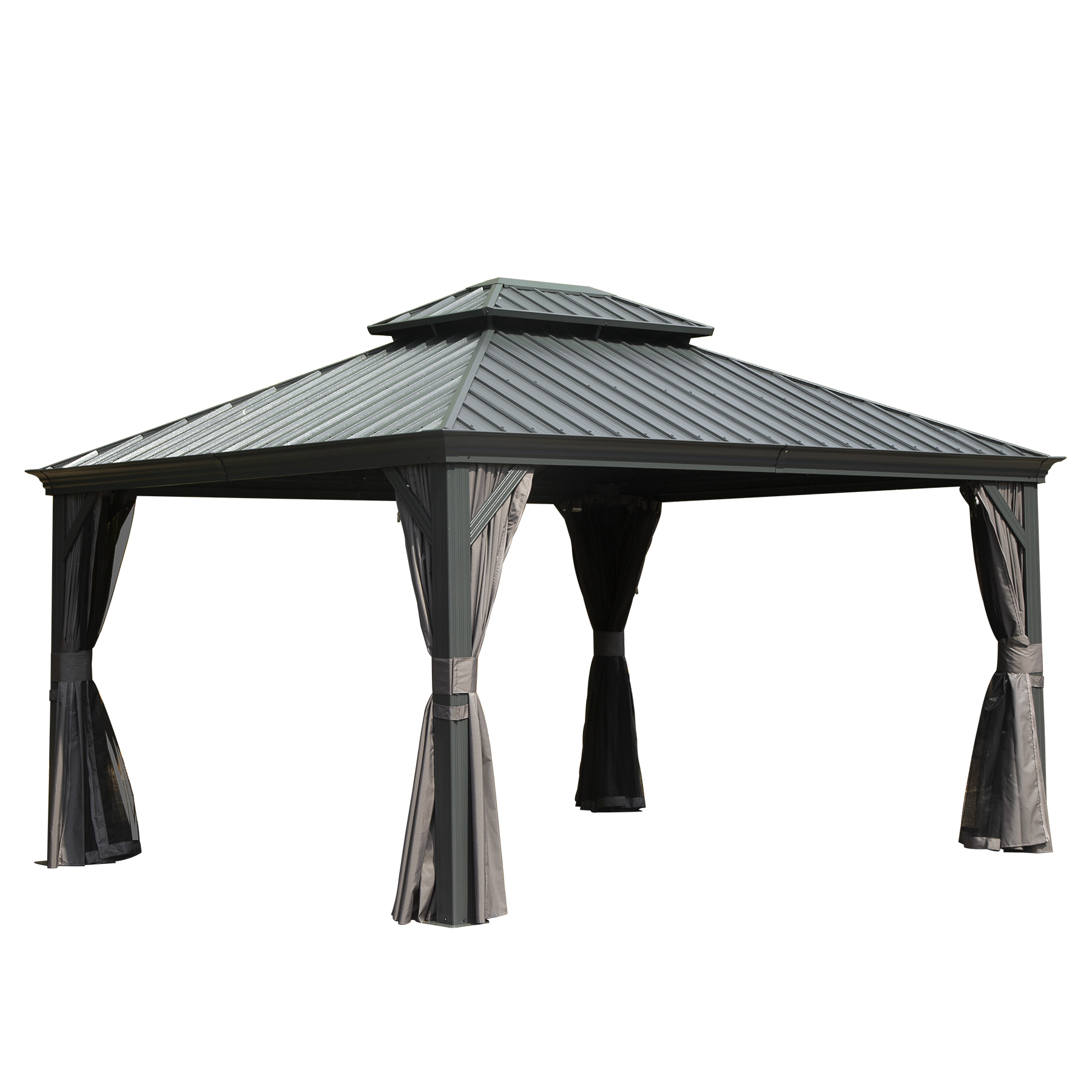 10   X 12   Hardtop Gazebo Outdoor Metal Gazebo With Galvanized Steel Double Roof Canopy, Aluminum Frame, Curtains And Netting For Patio, Deck, Garden, Grey