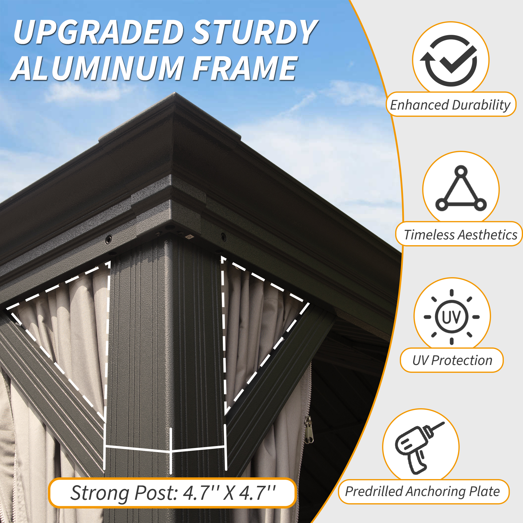 10   X 14   Hardtop Gazebo Permanent Outdoor Gazebo With Galvanized Steel Double Roof, Aluminum Frame, Curtains And Netting For Patio Lawn And Garden, Brown