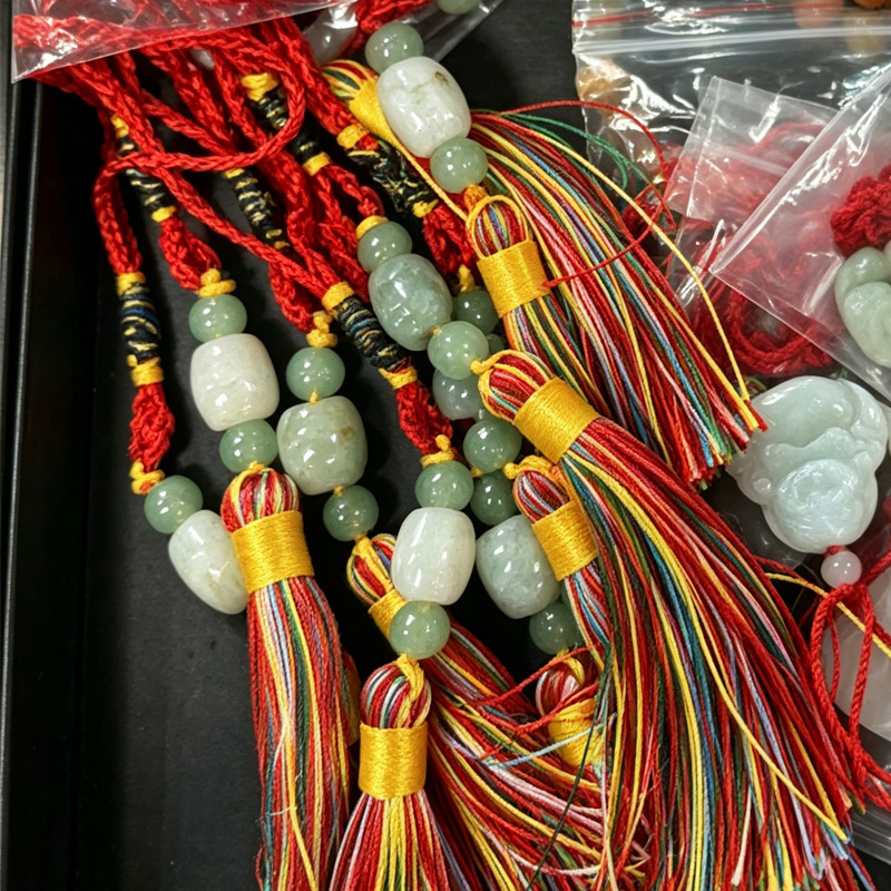Knot Tassel Pendant For Phone Case, Mini Mala Tassels With Hanging Loop, Jade Beads And Charms