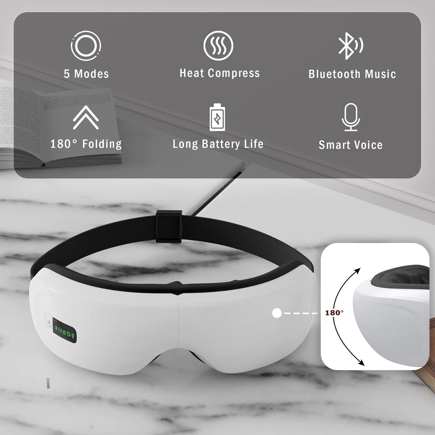 Electric Smart Eye Massager Vibration Heat Airbag Compression & Bluetooth Music