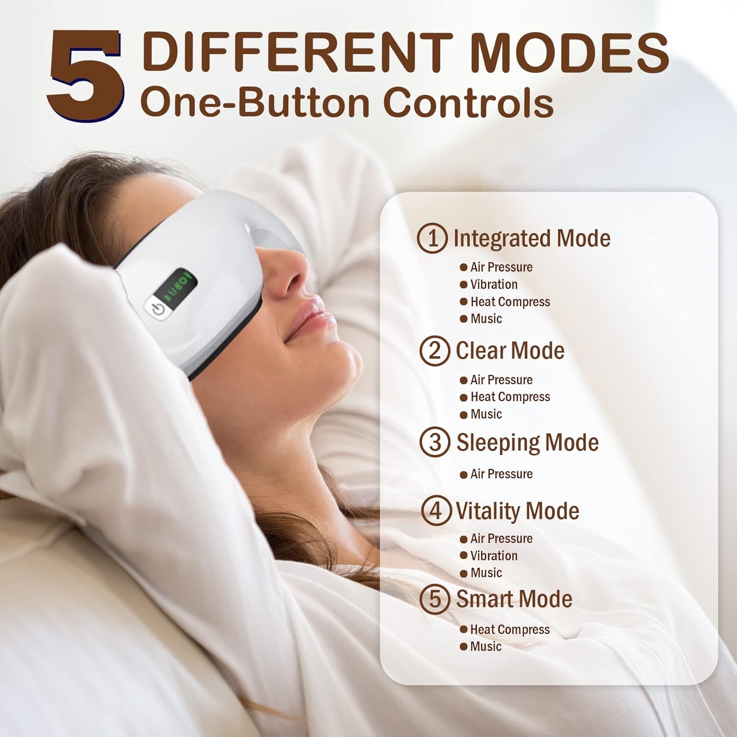 Electric Smart Eye Massager Vibration Heat Airbag Compression & Bluetooth Music