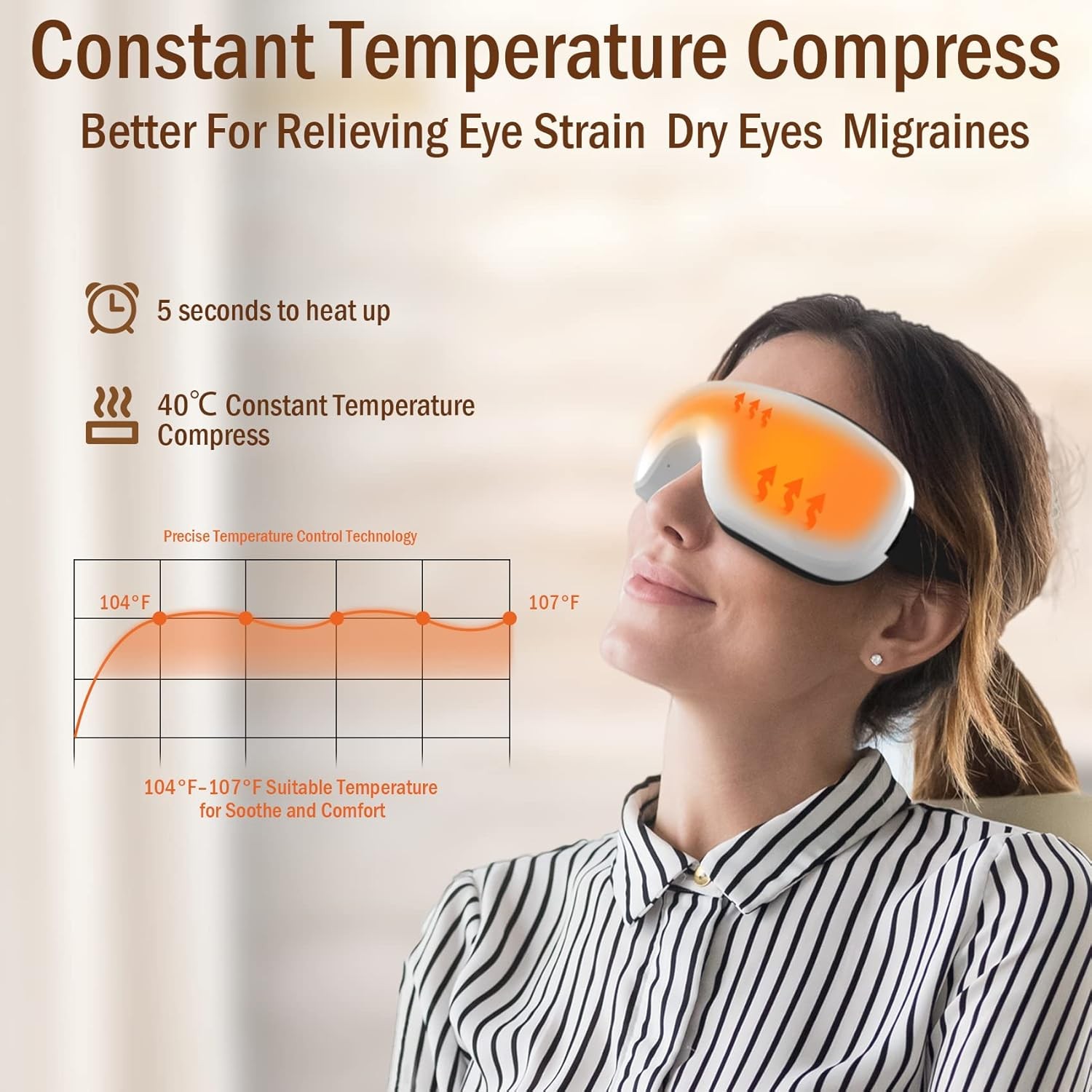 Electric Smart Eye Massager Vibration Heat Airbag Compression & Bluetooth Music