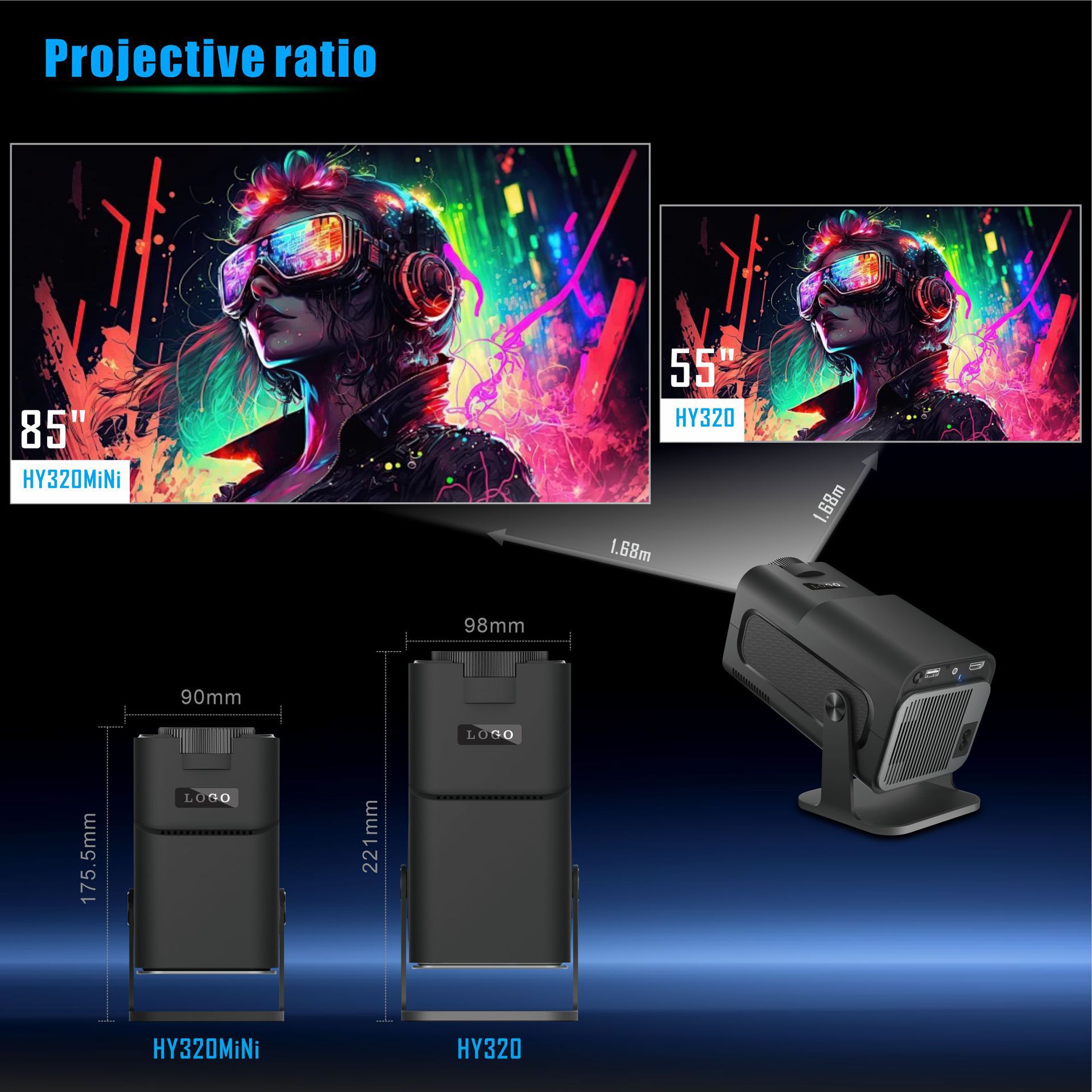 HY320 Mini Projector 720P Android System