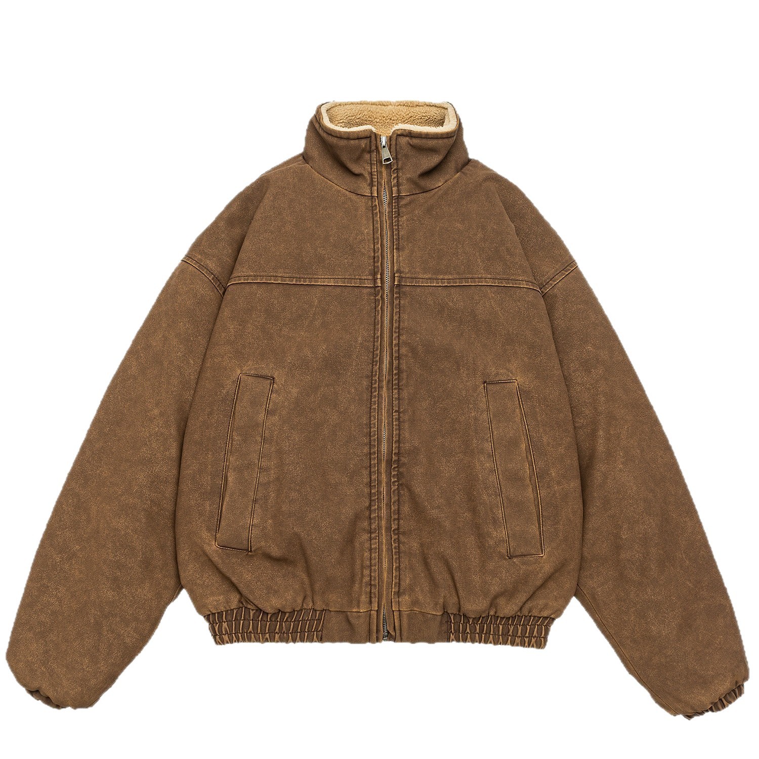 Vintage Distressed Cotton Coat Mens Stand-collar Padded Jacket Thickened Cotton Overcoat