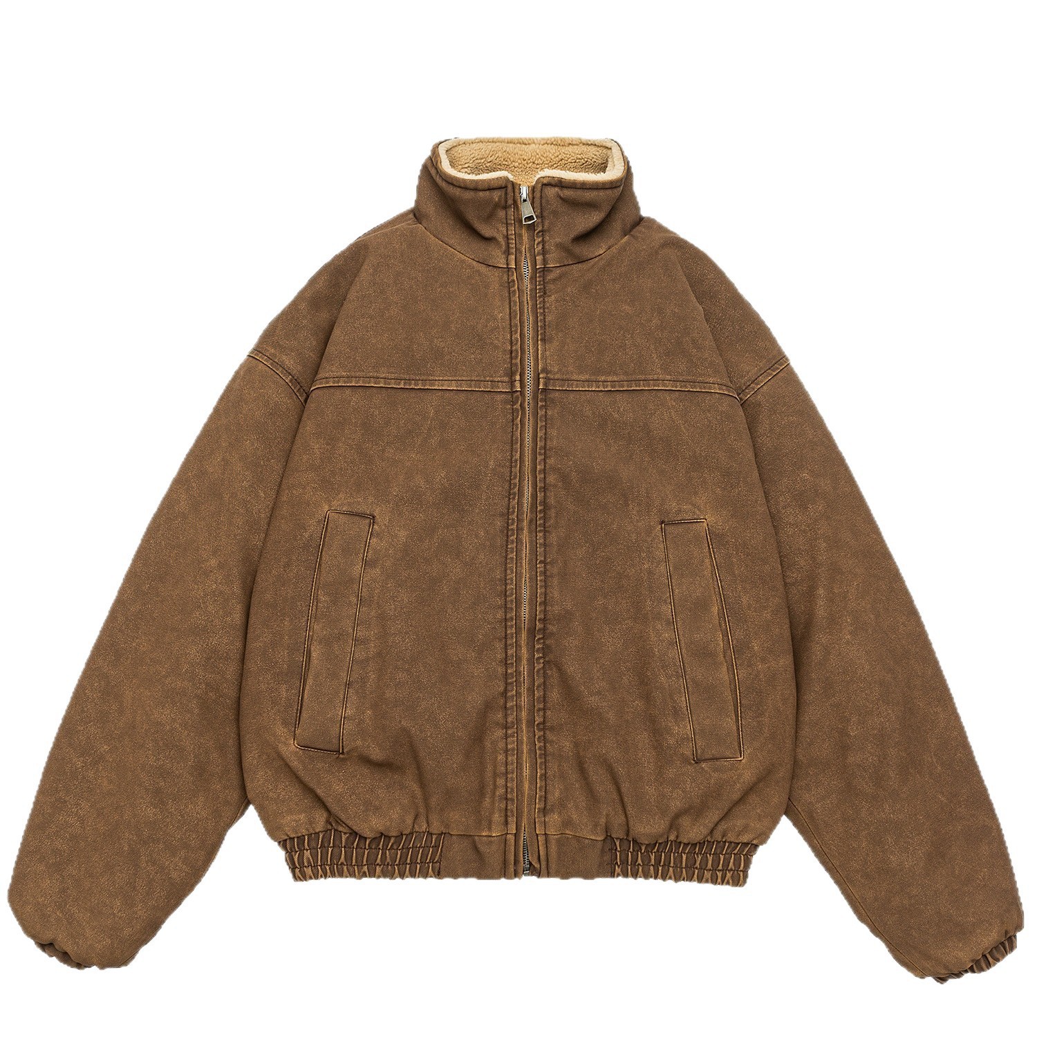 Vintage Distressed Cotton Coat Mens Stand-collar Padded Jacket Thickened Cotton Overcoat